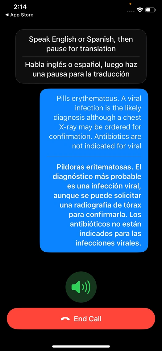 Hindi to English medical translation with microphone